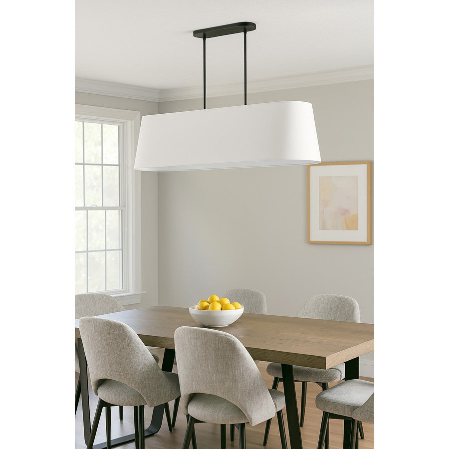Dainolite Pita 48in 4-Light Linear Pendant | Contemporary Matte Black and White Fabric | Kitchen Island & Dining Room | Model PIT-484HP-MB