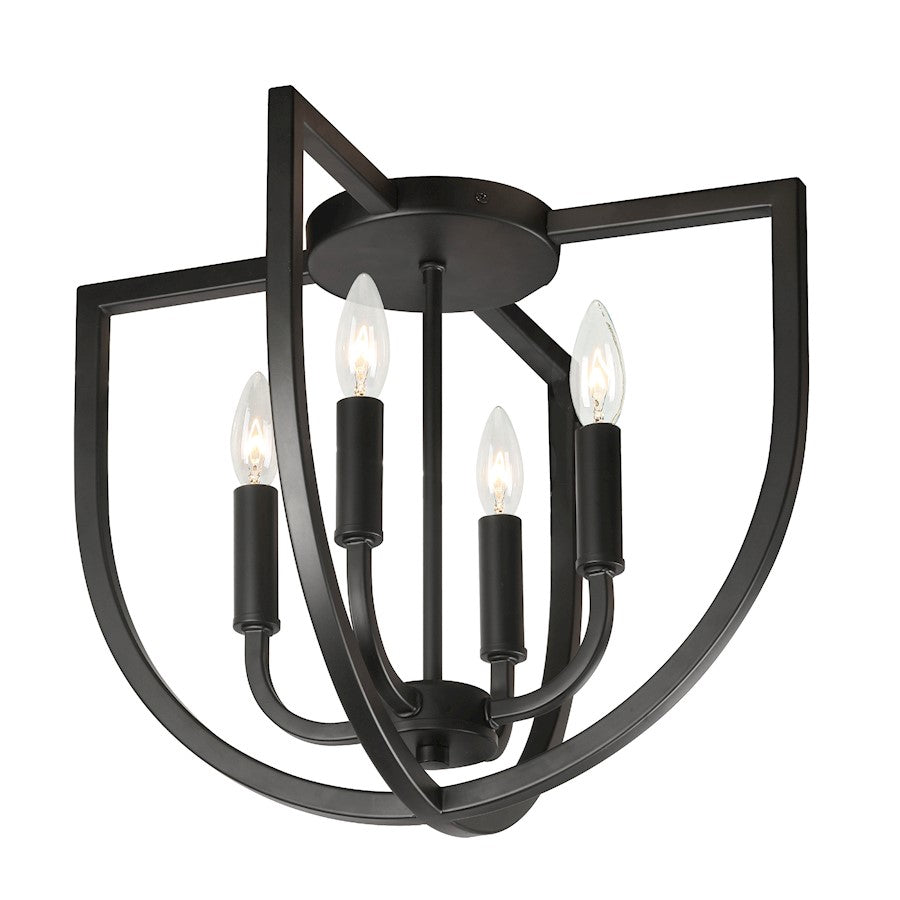 Dainolite Pamela 15in 4-Light Flush Mount | Transitional Matte Black Metal | Bedroom & Hallway | 15 x 15 x 12 in | Model PLA-154FH-MB