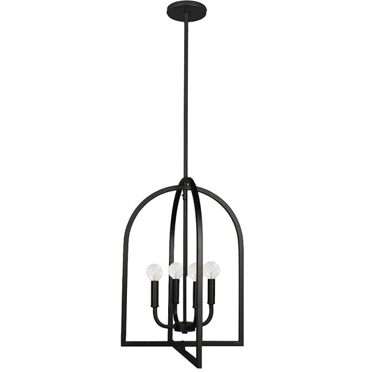 Dainolite Pamela 16in 4-Light Pendant | Transitional Matte Black Metal Lantern | Kitchen Island & Dining Room | 16 x 16 x 21 in | Model PLA-164P-MB