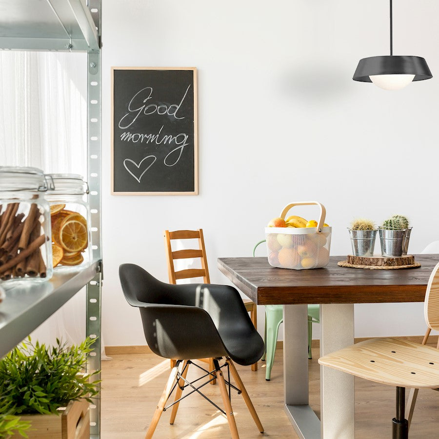 Dainolite Palatine 17.25in 1-Light LED Pendant | Contemporary Matte Black and Opal Glass | Kitchen Island & Foyer | Model PLT-1610LEDP-MB