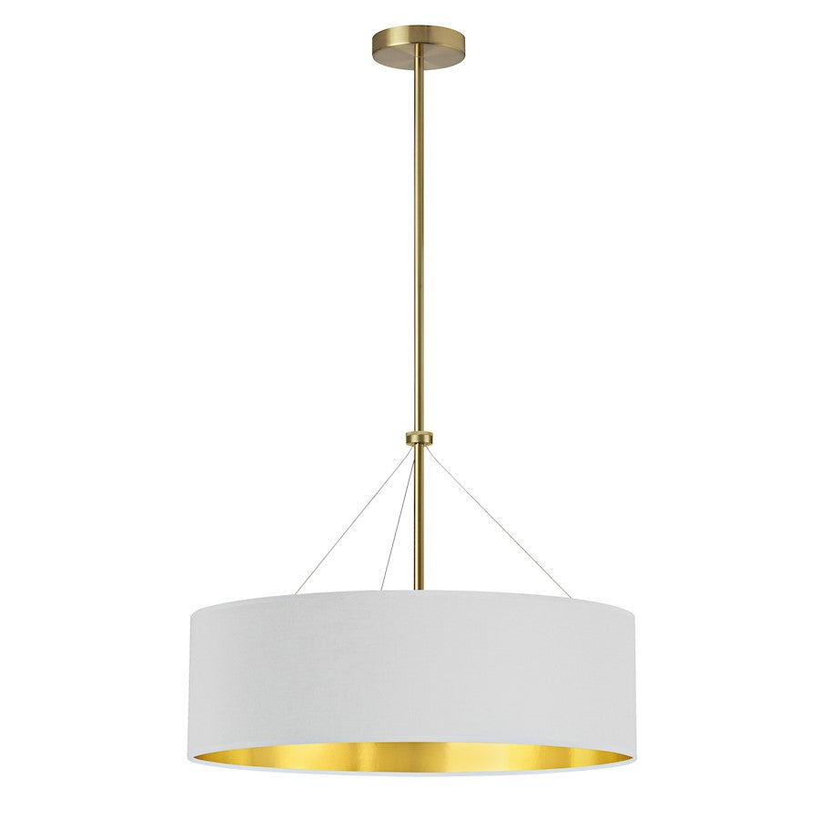 Dainolite Pallavi 22in 4-Light Chandelier | Contemporary White and Gold Fabric Drum Shade with Aged Brass Canopy | Dining Room & | Model PLV-224C-AGB-692