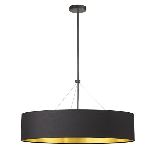 Dainolite Pallavi 30in 4-Light Chandelier | Contemporary Black and Gold Fabric Drum | Kitchen Island & Dining Room | Model PLV-304C-MB-698