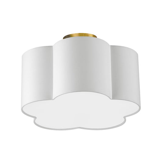 Dainolite Phlox 15in 3-Light Flush Mount | Contemporary White Fabric Scallop with Aged Brass | Bedroom & Hallway | Model PLX-152FH-AGB-WH
