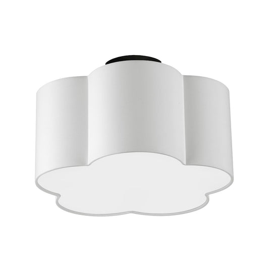 Dainolite Phlox 15in 3-Light Flush Mount | Contemporary White Fabric Scallop with Matte Black | Bedroom & Hallway | Model PLX-152FH-MB-WH