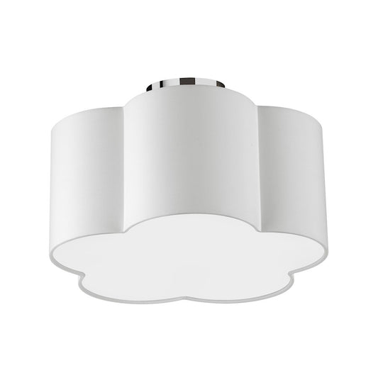 Dainolite Phlox 15in 3-Light Flush Mount | Contemporary Polished Chrome and White Fabric Scallop Shade | Bedroom & Hallway | Model PLX-152FH-PC-WH