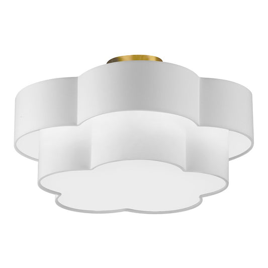 Dainolite Phlox 20in 3-Light Flush Mount | Contemporary Aged Brass and White Fabric Scallop Shade | Bedroom & Hallway | Model PLX-203FH-AGB-WH