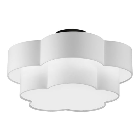 Dainolite Phlox 20in 3-Light Flush Mount | Contemporary Matte Black and White Fabric Scallop Shade | Bedroom & Hallway | Model PLX-203FH-MB-WH