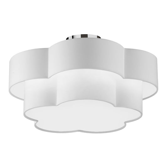 Dainolite Phlox 20in 3-Light Flush Mount | Contemporary White Fabric and Polished Chrome | Bedroom & Hallway | 20 x 20 x 8 in | Model PLX-203FH-PC-WH
