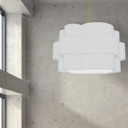 Dainolite Phlox 28in 4-Light Chandelier | Contemporary Aged Brass and White Fabric Scallop Shades | Dining Room & Living Room | Model PLX-284C-AGB-WH