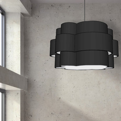 Dainolite Phlox 28in 4-Light Chandelier | Contemporary Matte Black and Black Fabric Scallop Shades | Dining Room & Living Room | Model PLX-284C-MB-BK