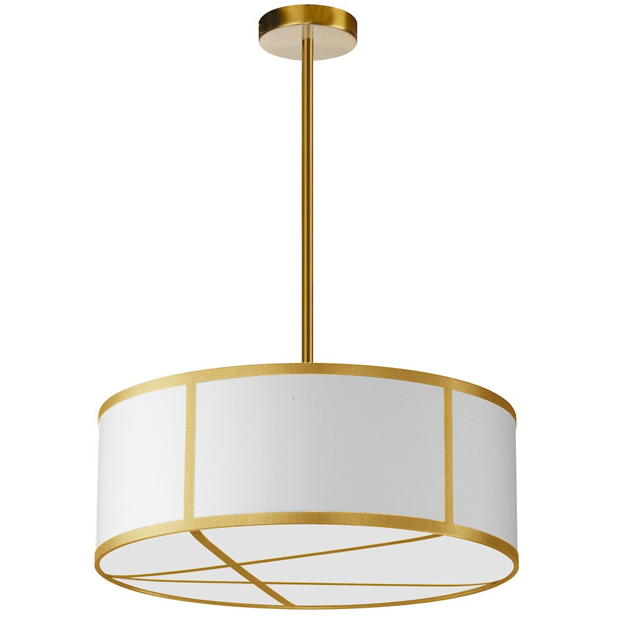 Dainolite Pernia 19in 4-Light Pendant | Contemporary Aged Brass and White Gold Fabric Drum | Kitchen Island & Dining Room | 19 x | Model PNA-204P-AGB-WGD