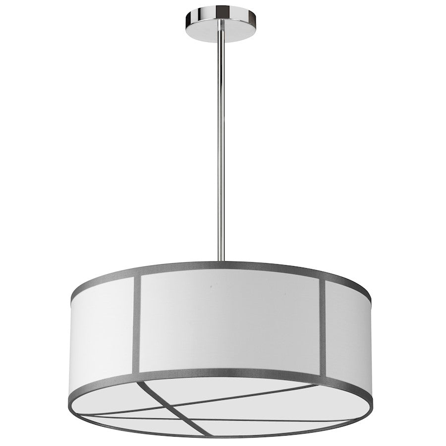 Dainolite Pernia 19in 4-Light Pendant | Contemporary White and Grey Fabric Drum Shade and Chrome Canopy | Kitchen Island & Dining | Model PNA-204P-PC-GRW