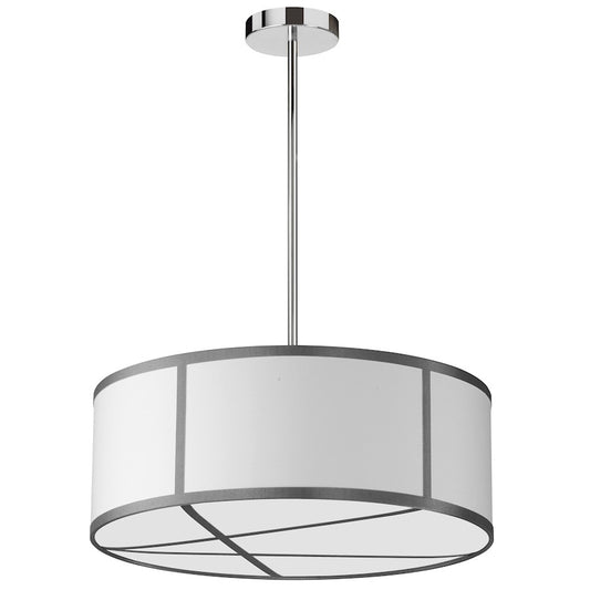 Dainolite Pernia 19in 4-Light Pendant | Contemporary White and Grey Fabric Drum Shade and Chrome Canopy | Kitchen Island & Dining | Model PNA-204P-PC-GRW