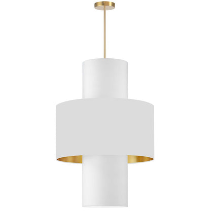 Dainolite Patrona 22in 4-Light Pendant | Contemporary Aged Brass and White Fabric Drum | Foyer & Hall | 22 x 22 x 32 in | Model POA-224P-AGB-692-790
