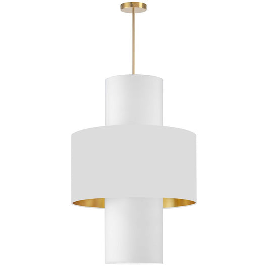 Dainolite Patrona 22in 4-Light Pendant | Contemporary Aged Brass and White Fabric Drum | Foyer & Hall | 22 x 22 x 32 in | Model POA-224P-AGB-692-790