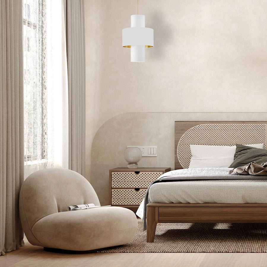Dainolite Patrona 22in 4-Light Pendant | Contemporary Aged Brass and White Fabric Drum | Foyer & Hall | 22 x 22 x 32 in | Model POA-224P-AGB-692-790