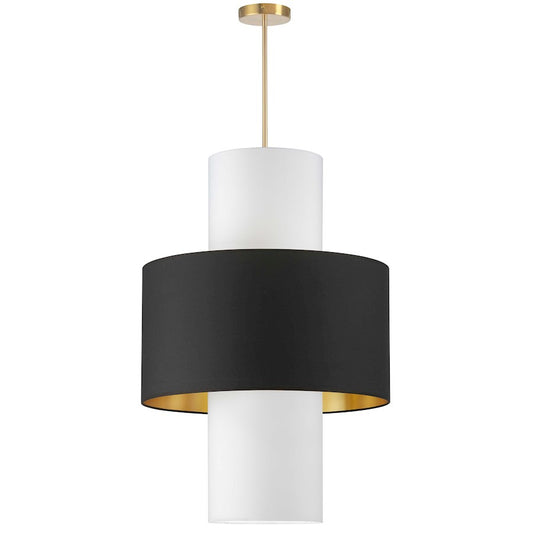 Dainolite Patrona 22in 4-Light Pendant | Contemporary Aged Brass and Black Fabric Drum | Foyer & Hall | 22 x 22 x 32 in | Model POA-224P-AGB-698-790