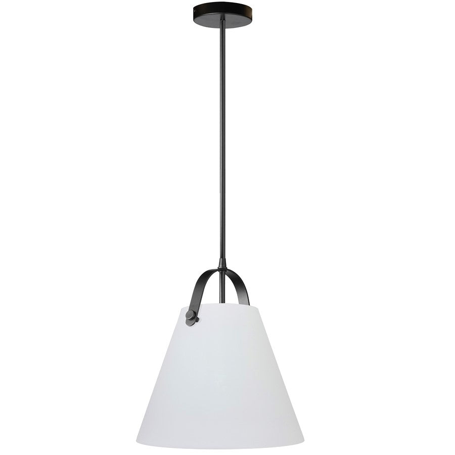 Dainolite Polly 12in 1-Light Pendant | Contemporary Matte Black and White Glass | Kitchen Island & Dining Room | Model POL-121P-MB-WH