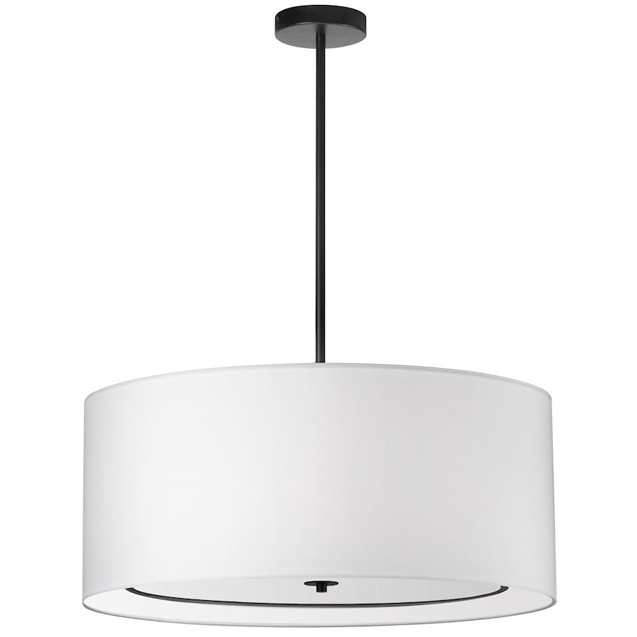 Dainolite Porscha 30in 4-Light Pendant | Contemporary White Fabric Shade with Matte Black Base | Dining Room & Great Room | Model POR-304P-MB-WH