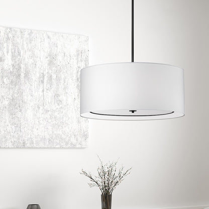 Dainolite Porscha 30in 4-Light Pendant | Contemporary White Fabric Shade with Matte Black Base | Dining Room & Great Room | Model POR-304P-MB-WH