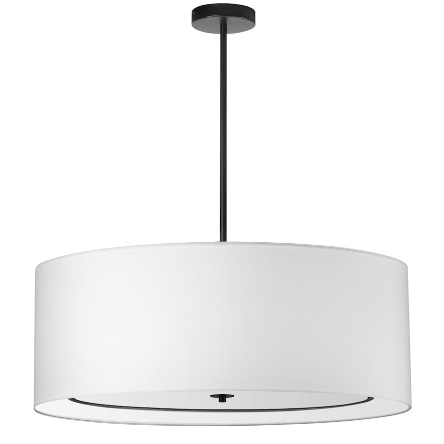 Dainolite Porscha 34in 4-Light Pendant | Contemporary Matte Black and White Fabric Drum | Kitchen Island & Dining Room | Model POR-344P-MB-WH
