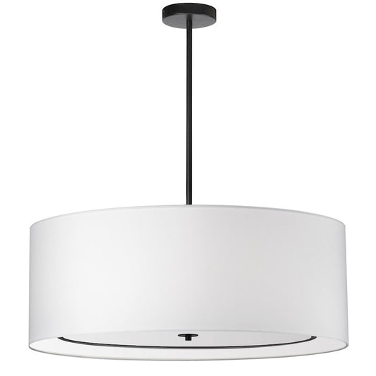 Dainolite Porscha 34in 4-Light Pendant | Contemporary Matte Black and White Fabric Drum | Kitchen Island & Dining Room | Model POR-344P-MB-WH