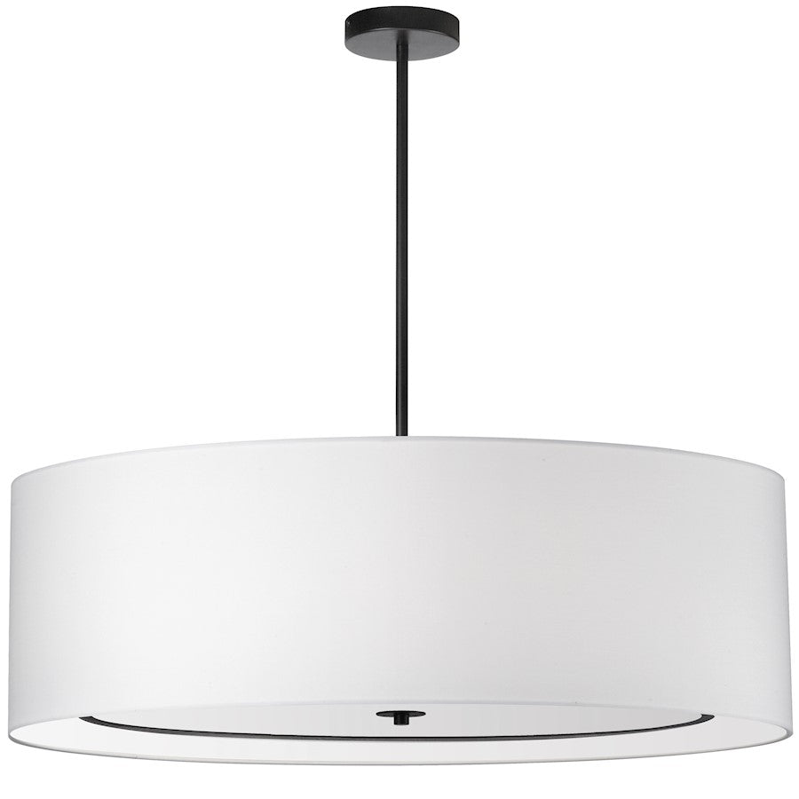 Dainolite Porscha 40in 6-Light Pendant | Contemporary Matte Black and White Fabric Drum | Kitchen Island & Dining Room | Model POR-406P-MB-WH