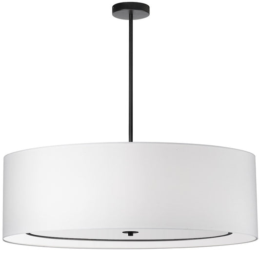 Dainolite Porscha 40in 6-Light Pendant | Contemporary Matte Black and White Fabric Drum | Kitchen Island & Dining Room | Model POR-406P-MB-WH