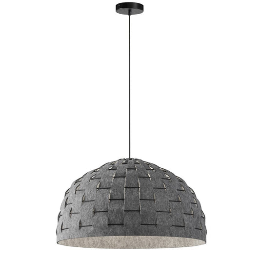 Dainolite Priscilla 24in 1-Light Pendant | Modern Matte Black and Grey Felt Dome | Kitchen Island & Dining Room | Model PRA-241P-MB-500