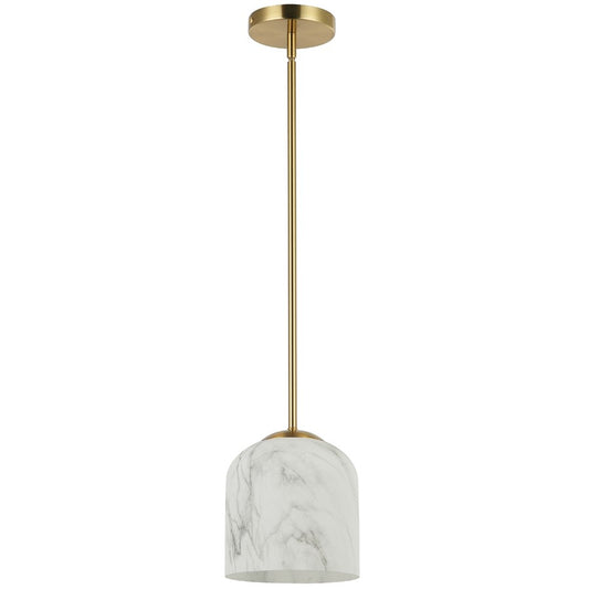 Dainolite Patrice 7in 1-Light Pendant | Contemporary Aged Brass and Faux Alabaster Glass Bell | Kitchen & Foyer | 7 x 7 x 7 in | Model PRC-71P-AGB
