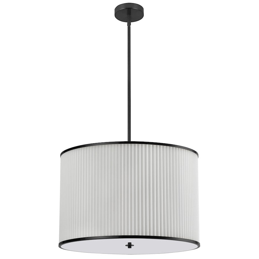 Dainolite Prudy 24in 4-Light Pendant | Transitional Matte Black and White Fabric Drum | Kitchen & Dining Room | 24 x 24 x 16 in | Model PRD-243P-MB