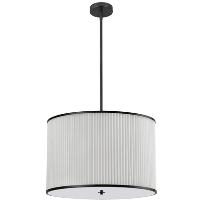 Dainolite Prudy 24in 4-Light Pendant | Transitional Matte Black and White Fabric Drum | Kitchen & Dining Room | 24 x 24 x 16 in | Model PRD-243P-MB