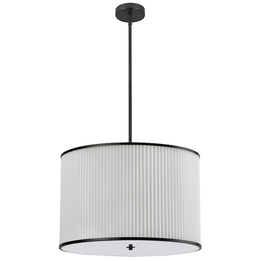 Dainolite Prudy 24in 4-Light Pendant | Transitional Matte Black and White Fabric Drum | Kitchen & Dining Room | 24 x 24 x 16 in | Model PRD-243P-MB