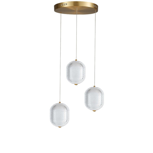 Dainolite Peri 12in 3-Light Multi Pendant | Contemporary Aged Brass and Clear Acrylic | Dining Room & Kitchen | Model PRI-1222LEDP-AGB