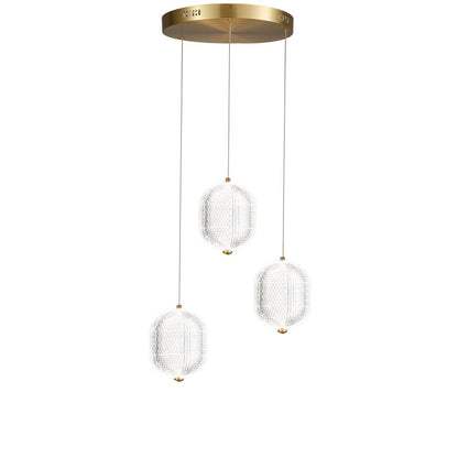 Dainolite Peri 12in 3-Light Multi Pendant | Contemporary Aged Brass and Clear Acrylic | Dining Room & Kitchen | Model PRI-1222LEDP-AGB