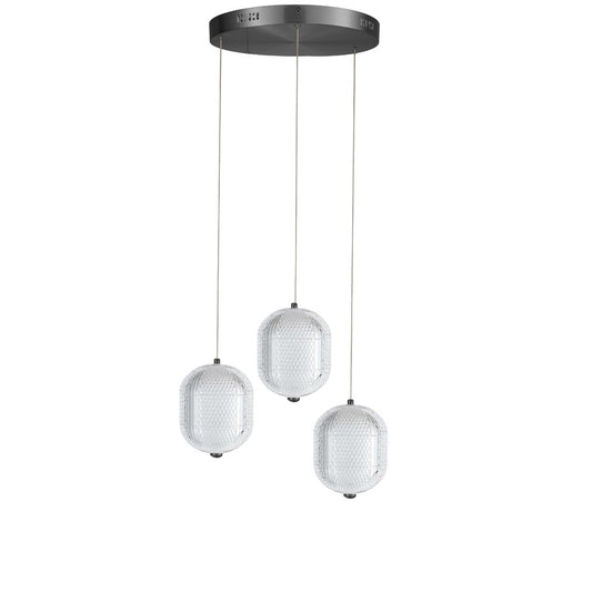 Dainolite Peri 12in 3-Light LED Multi Pendant | Contemporary Matte Black and Clear Acrylic | Kitchen Island & Dining Room | Model PRI-1222LEDP-MB