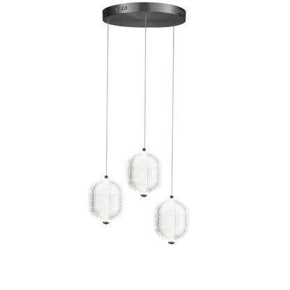 Dainolite Peri 12in 3-Light LED Multi Pendant | Contemporary Matte Black and Clear Acrylic | Kitchen Island & Dining Room | Model PRI-1222LEDP-MB