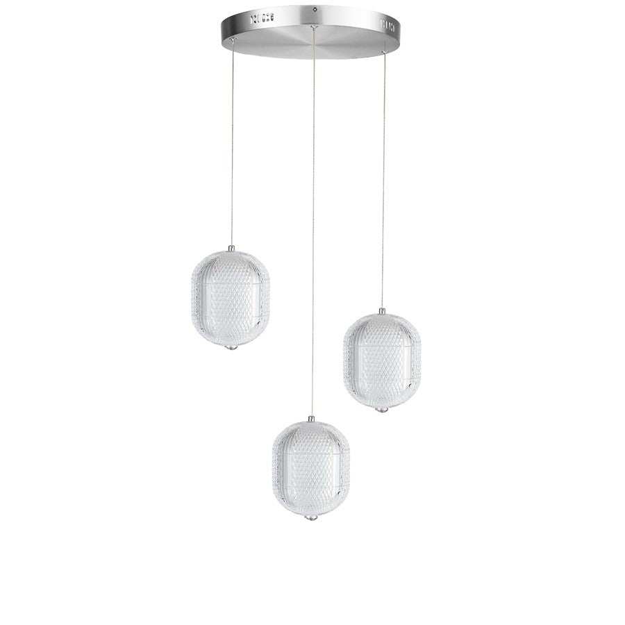 Dainolite Peri 15in 3-Light LED Multi Pendant | Contemporary Polished Chrome and Clear Acrylic | Kitchen Island & Dining Room | Model PRI-1222LEDP-PC