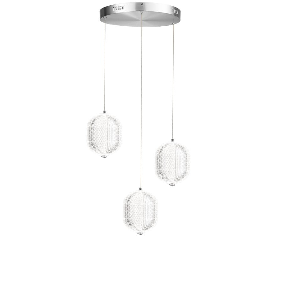 Dainolite Peri 15in 3-Light LED Multi Pendant | Contemporary Polished Chrome and Clear Acrylic | Kitchen Island & Dining Room | Model PRI-1222LEDP-PC