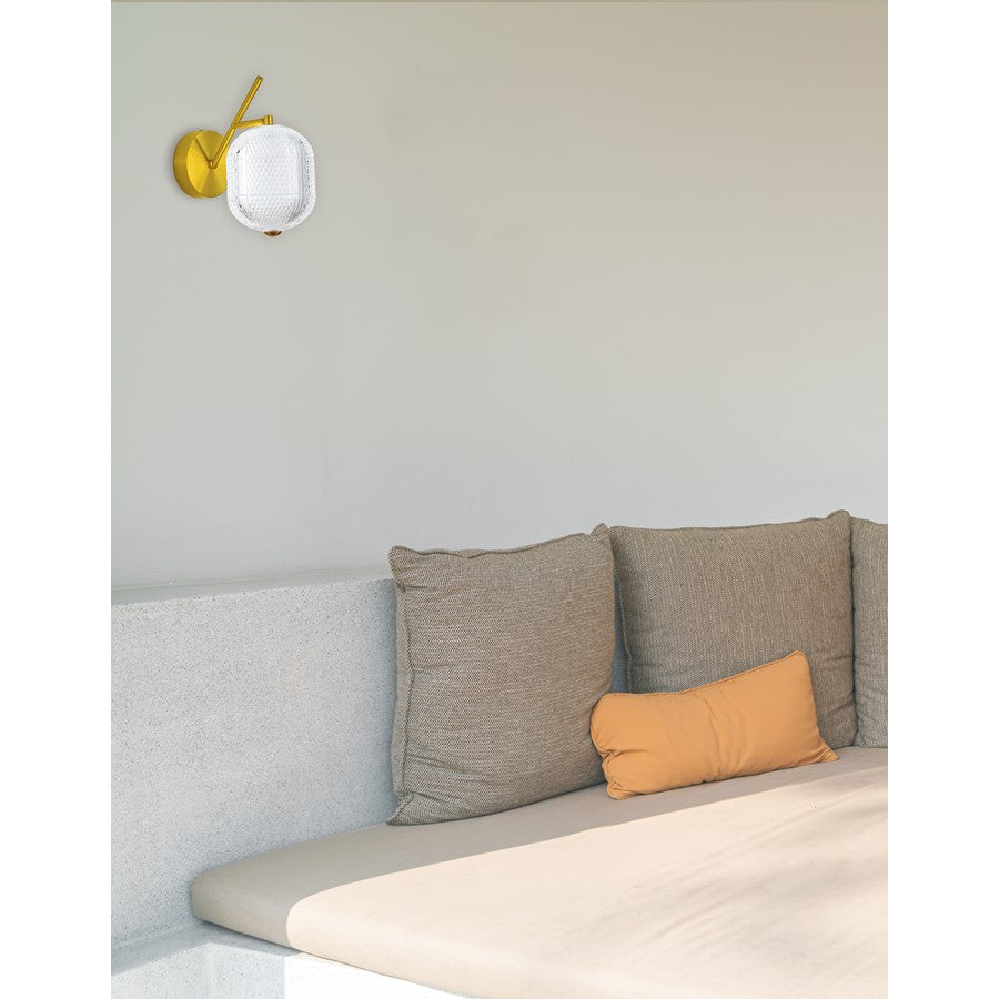 Dainolite Peri 1-Light LED Wall Sconce | Contemporary Aged Brass and Clear Acrylic | Hallway & Foyer Accent | 6 x 10 x 10 in | Model PRI-137LEDW-AGB