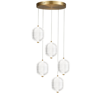 Dainolite Peri 15in 5-Light Multi Pendant | Contemporary Aged Brass and Clear Acrylic | Kitchen Island & Dining Room | Model PRI-1530LEDP-AGB