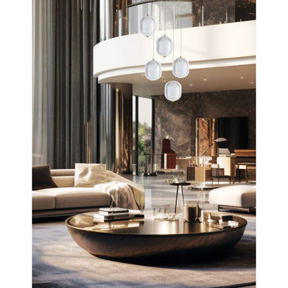 Dainolite Peri 15in 5-Light Multi Pendant | Contemporary Aged Brass and Clear Acrylic | Kitchen Island & Dining Room | Model PRI-1530LEDP-AGB