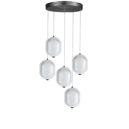 Dainolite Peri 15in 5-Light Multi Pendant | Contemporary Matte Black and Clear Acrylic | Kitchen Island & Dining Room | Model PRI-1530LEDP-MB