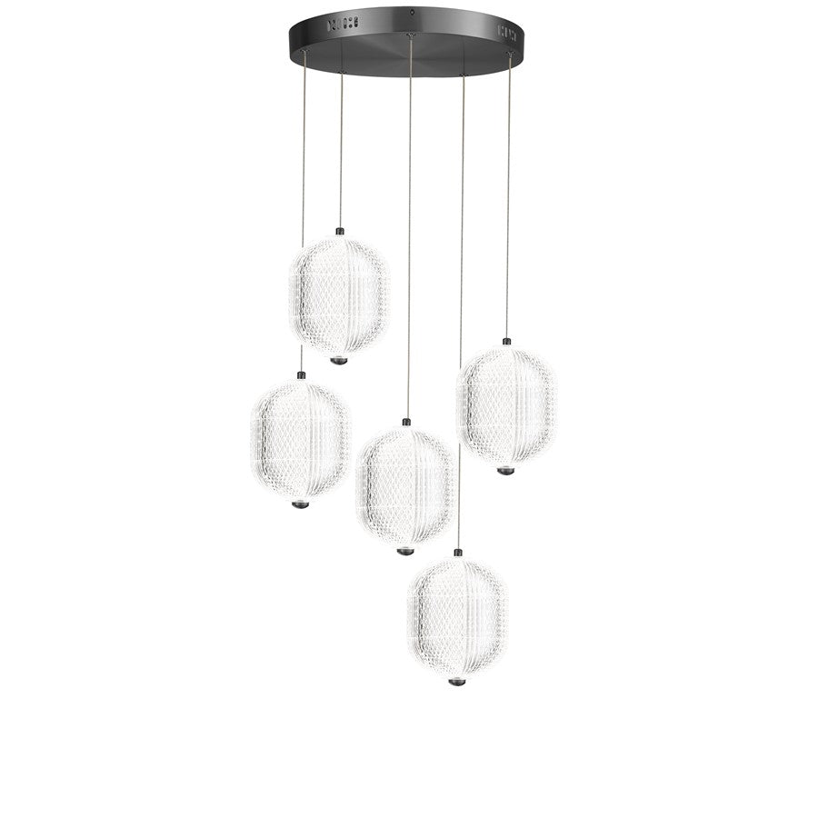 Dainolite Peri 15in 5-Light Multi Pendant | Contemporary Matte Black and Clear Acrylic | Kitchen Island & Dining Room | Model PRI-1530LEDP-MB