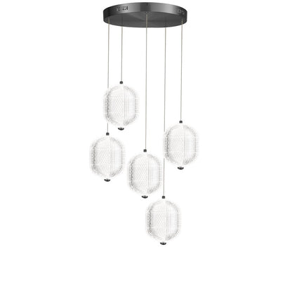 Dainolite Peri 15in 5-Light Multi Pendant | Contemporary Matte Black and Clear Acrylic | Kitchen Island & Dining Room | Model PRI-1530LEDP-MB