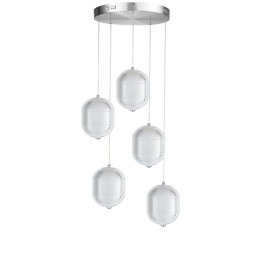 Dainolite Peri 15in 5-Light Multi Pendant | Contemporary Polished Chrome and Clear Acrylic | Kitchen Island & Dining Room | Model PRI-1530LEDP-PC