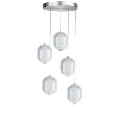 Dainolite Peri 15in 5-Light Multi Pendant | Contemporary Polished Chrome and Clear Acrylic | Kitchen Island & Dining Room | Model PRI-1530LEDP-PC
