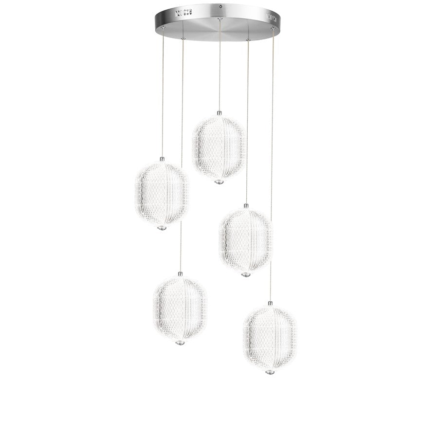 Dainolite Peri 15in 5-Light Multi Pendant | Contemporary Polished Chrome and Clear Acrylic | Kitchen Island & Dining Room | Model PRI-1530LEDP-PC