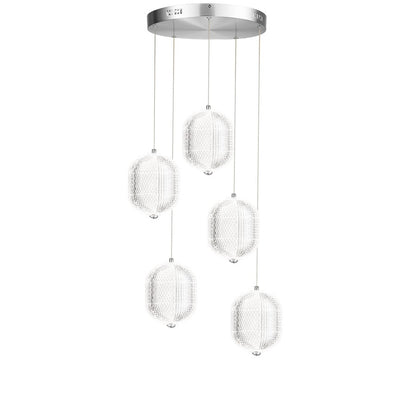 Dainolite Peri 15in 5-Light Multi Pendant | Contemporary Polished Chrome and Clear Acrylic | Kitchen Island & Dining Room | Model PRI-1530LEDP-PC