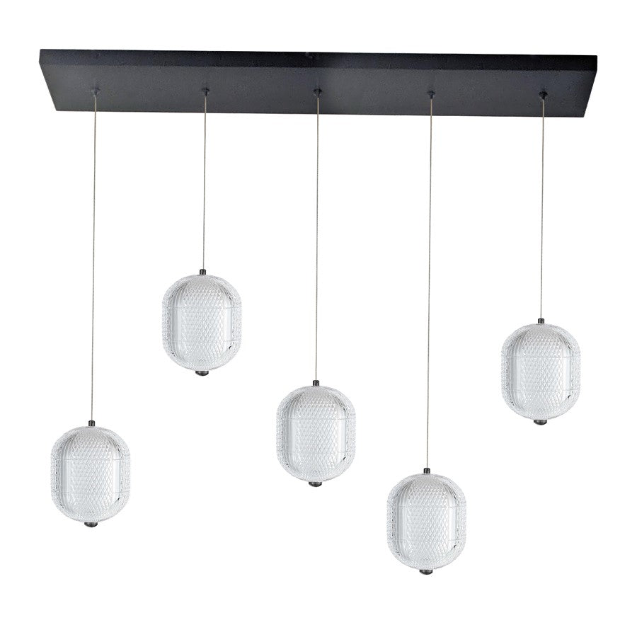 Dainolite Peri 32in 5-Light Linear LED Pendant | Contemporary Matte Black and Clear Acrylic | Kitchen Island & Dining Room | Model PRI-3230LEDHP-MB